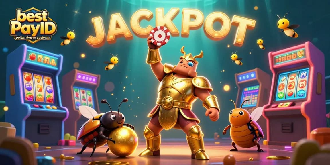 Engage with the best PayID pokies sites in Australia, showcasing a vibrant 3D casino illustration filled with excitement.
