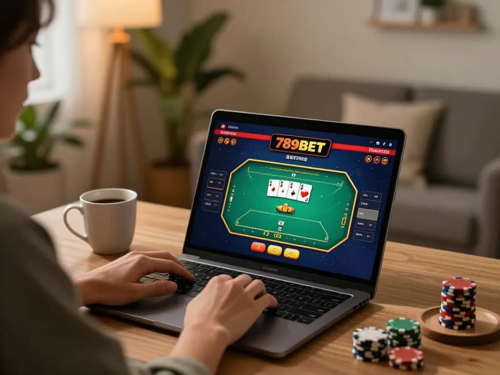 Experience thrilling poker gameplay on 789BET from your home setup with a warm ambiance