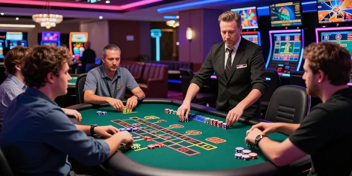 Players at a baccarat table engaged in 123b đăng nhập experience, showcasing excitement and vibrant casino atmosphere.