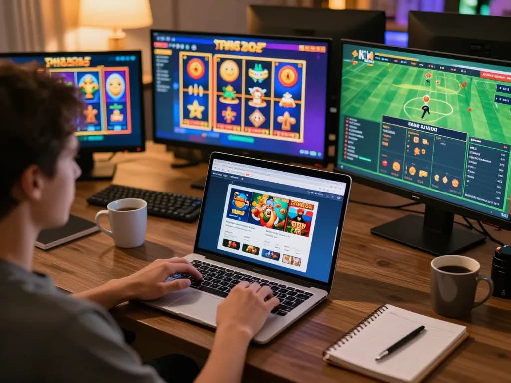 Engaging with a top nhà cái uy tín interface on a laptop for strategic online gambling.