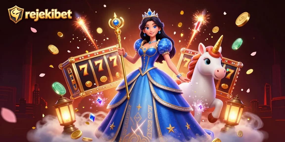 Experience rejekibet with a royal blue-themed scene featuring slots and charm.