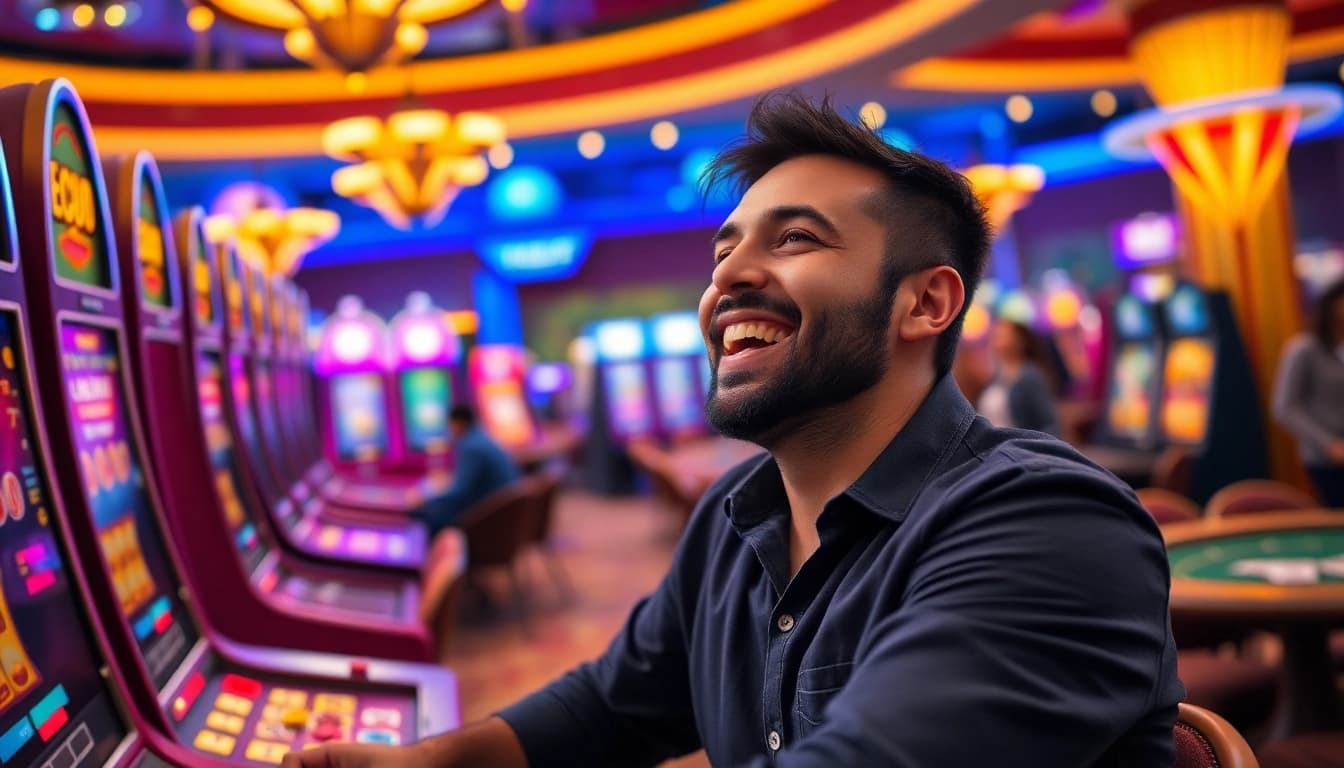 Feiernde Spieler mit neue casino bonus ohne einzahlung in stilvollem Casino-Setting.