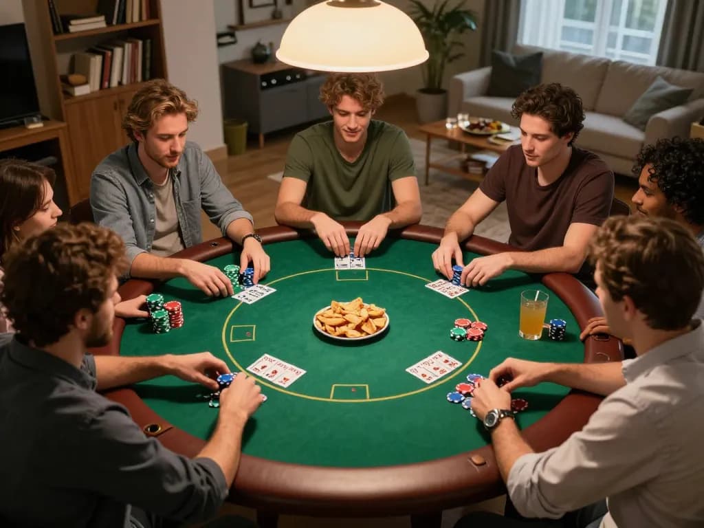 Engaging home poker night showcasing strategic gameplay with friends at nhà cái nk88.