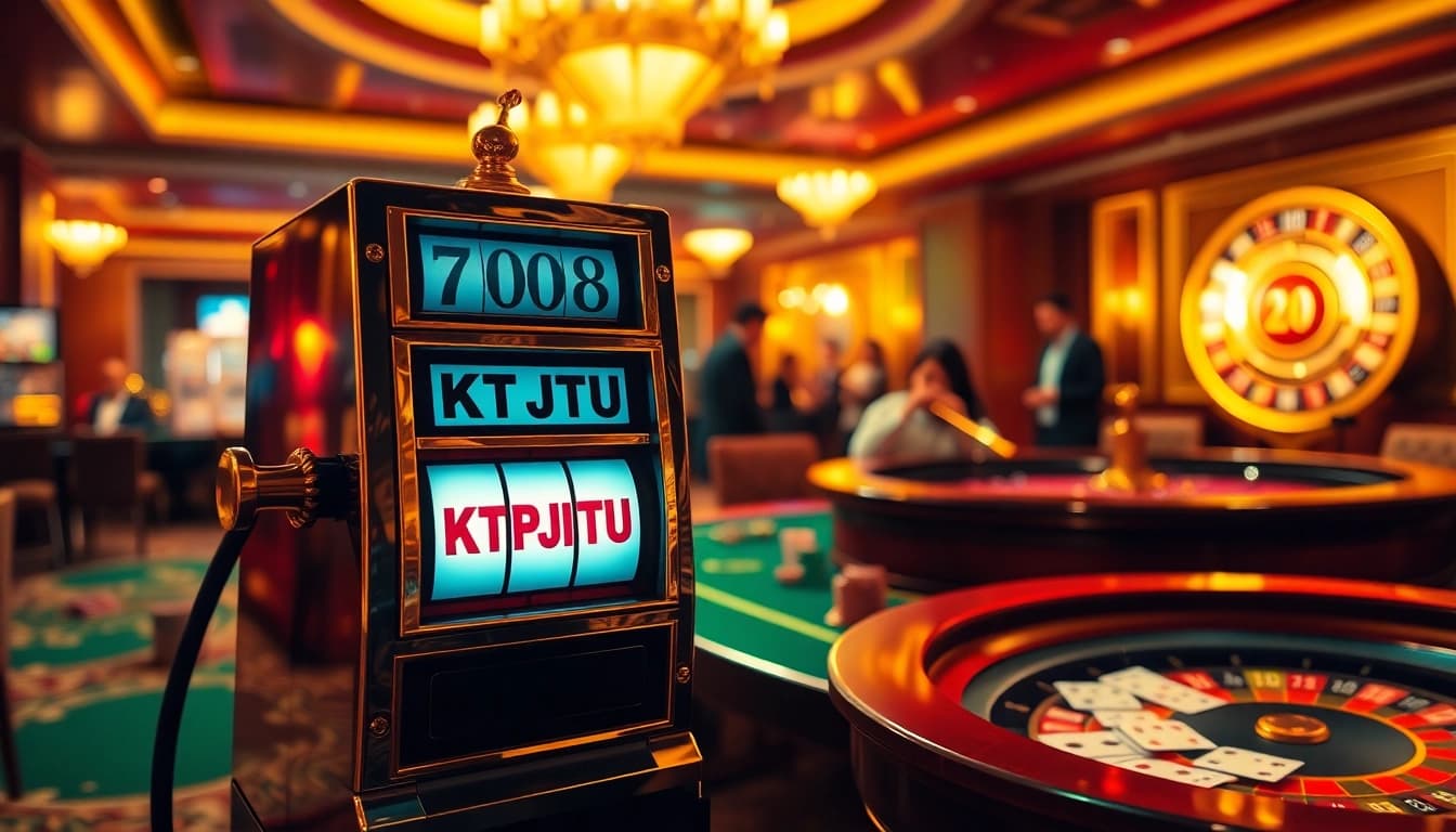KTPJITU slot machine shines brightly in a luxurious casino setting, attracting eager players seeking thrilling wins.