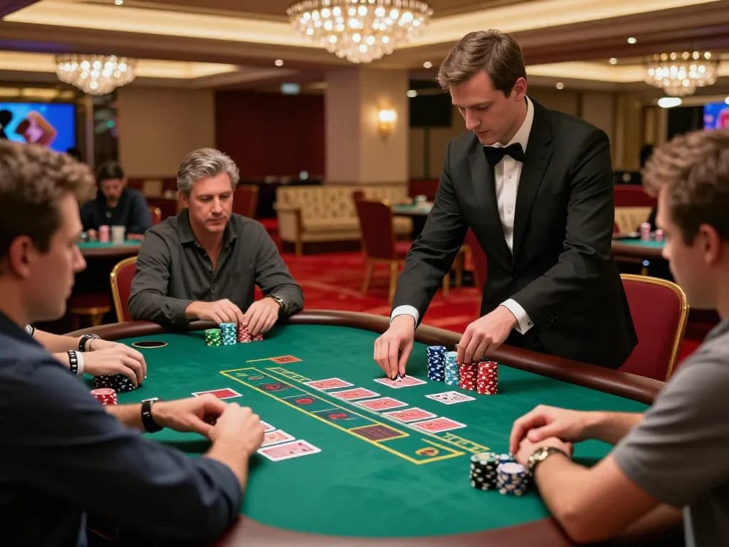 Engaging players at a blackjack table showcase casinoatlas excitement and strategic gameplay in a luxurious setting.
