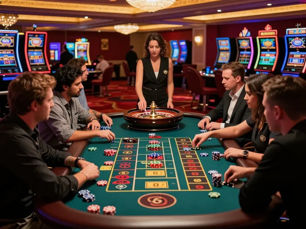 Players enjoying the excitement of roulette at mb66 casino, highlighting vibrant atmosphere and strategic gameplay.