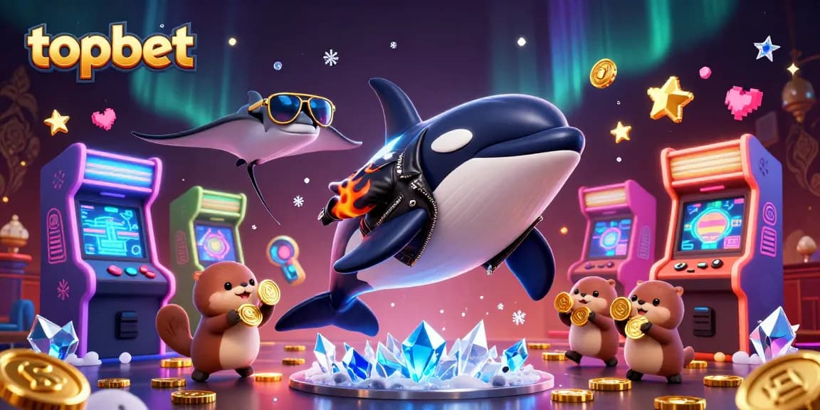 Experience thrilling gaming with Topbet's vibrant illustration featuring fun characters and dynamic gaming elements.