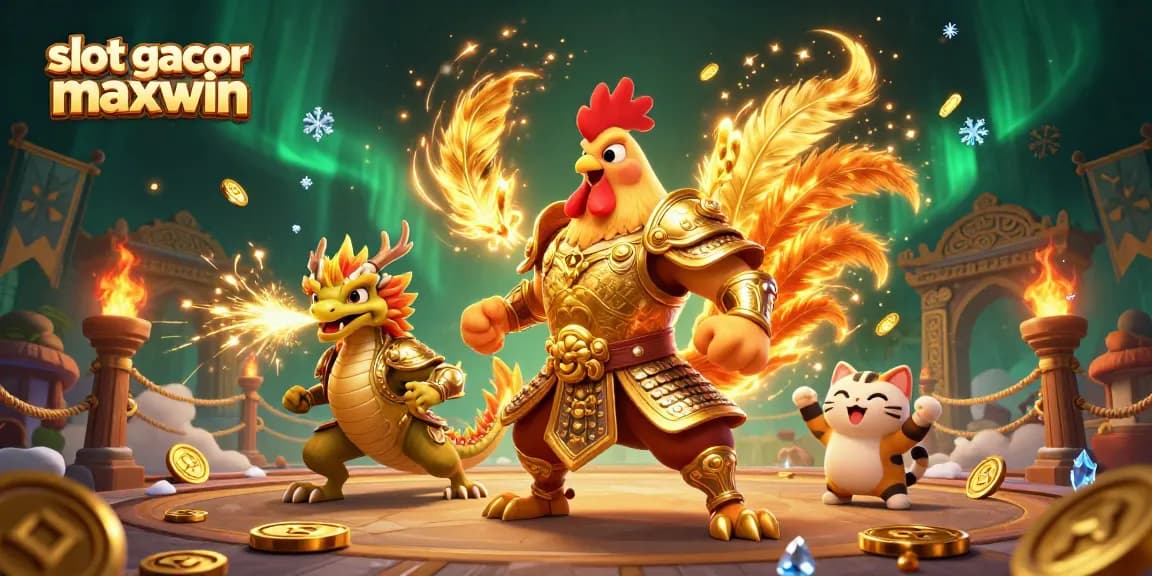 Spin to win on slot gacor maxwin with this vibrant 3D casino battle scene!
