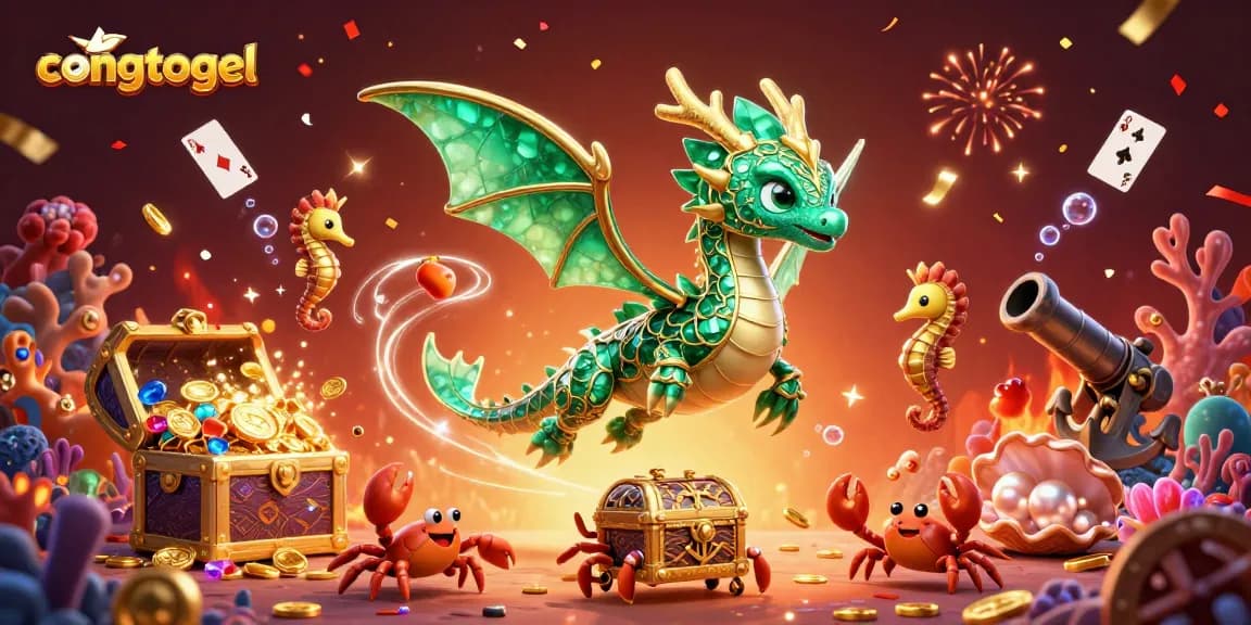 Explore congtogel's vibrant underwater gambling scene with a magical sea dragon and treasure.