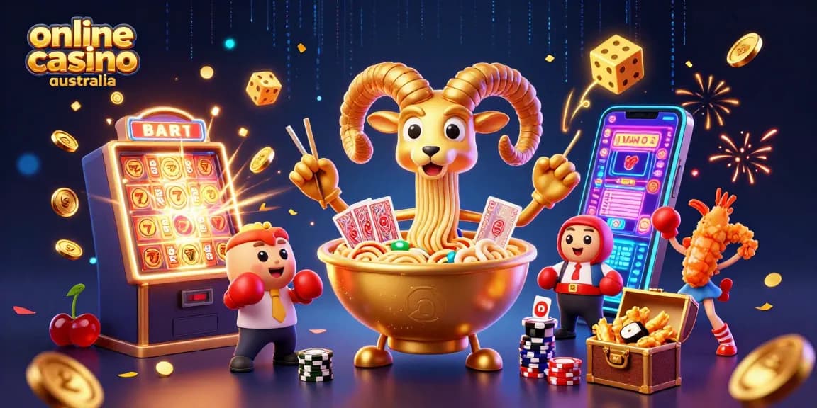 Engaging illustration showcasing online casino Australia with dynamic characters and elements.