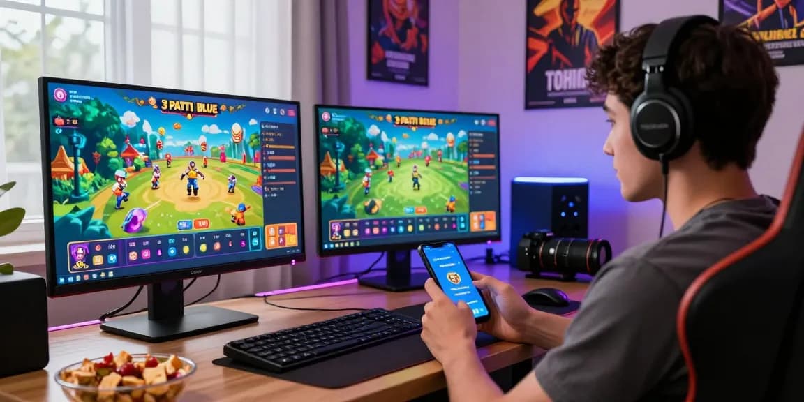Exciting gameplay experience on 3 Patti Blue app with multiple screens showcasing vibrant gaming interface.