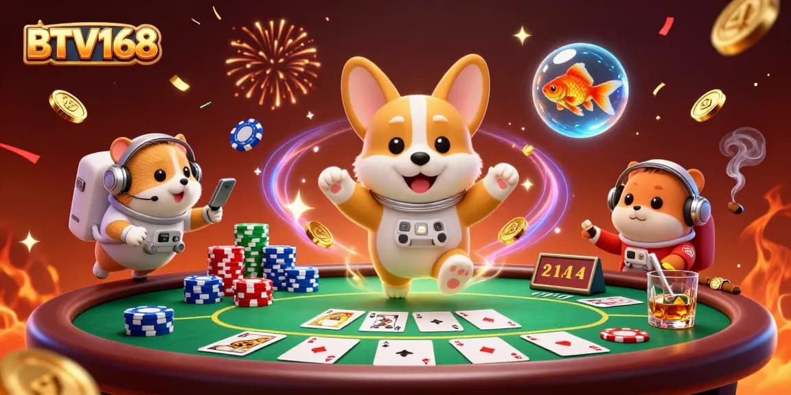 Engage with the thrilling action of BTV168 in this vibrant space casino illustration.