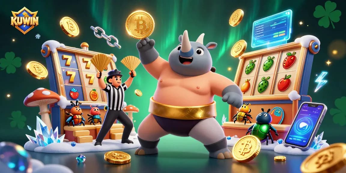 Engage with KUWIN's vibrant 3D casino scene featuring dynamic gaming elements and action.
