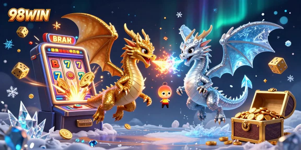 Engage with 98WIN's thrilling services featuring gold and silver dragons in a jackpot frenzy.