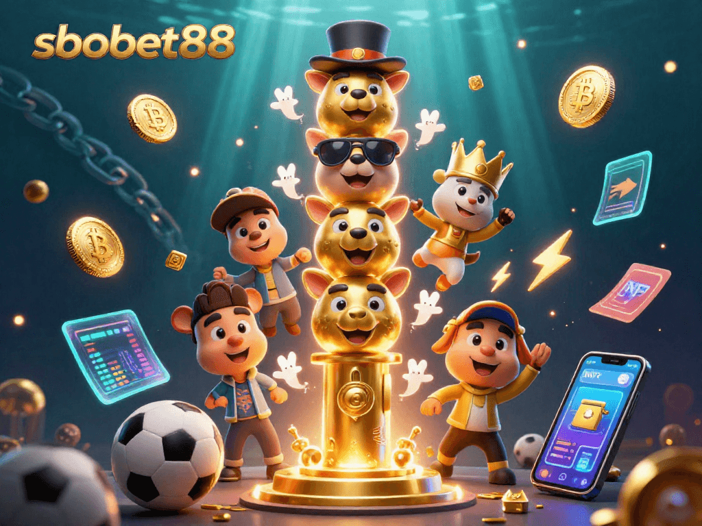Experience sbobet88 with vibrant 3D visuals of sports betting excitement and crypto integration.