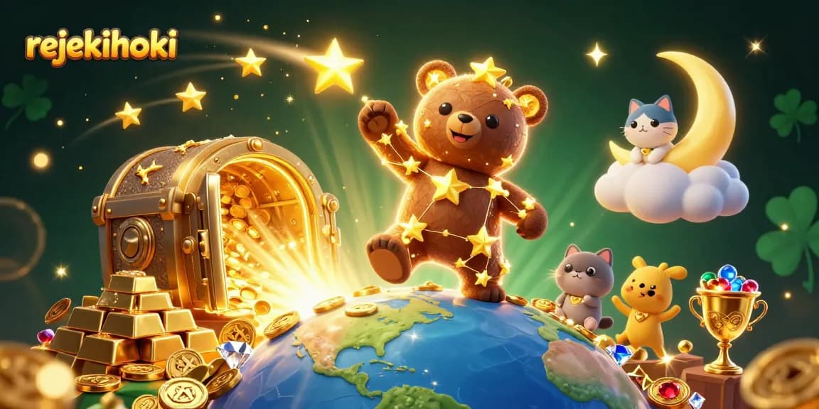 Experience exhilarating winnings with rejekihoki in a vibrant and magical casino-themed scene.
