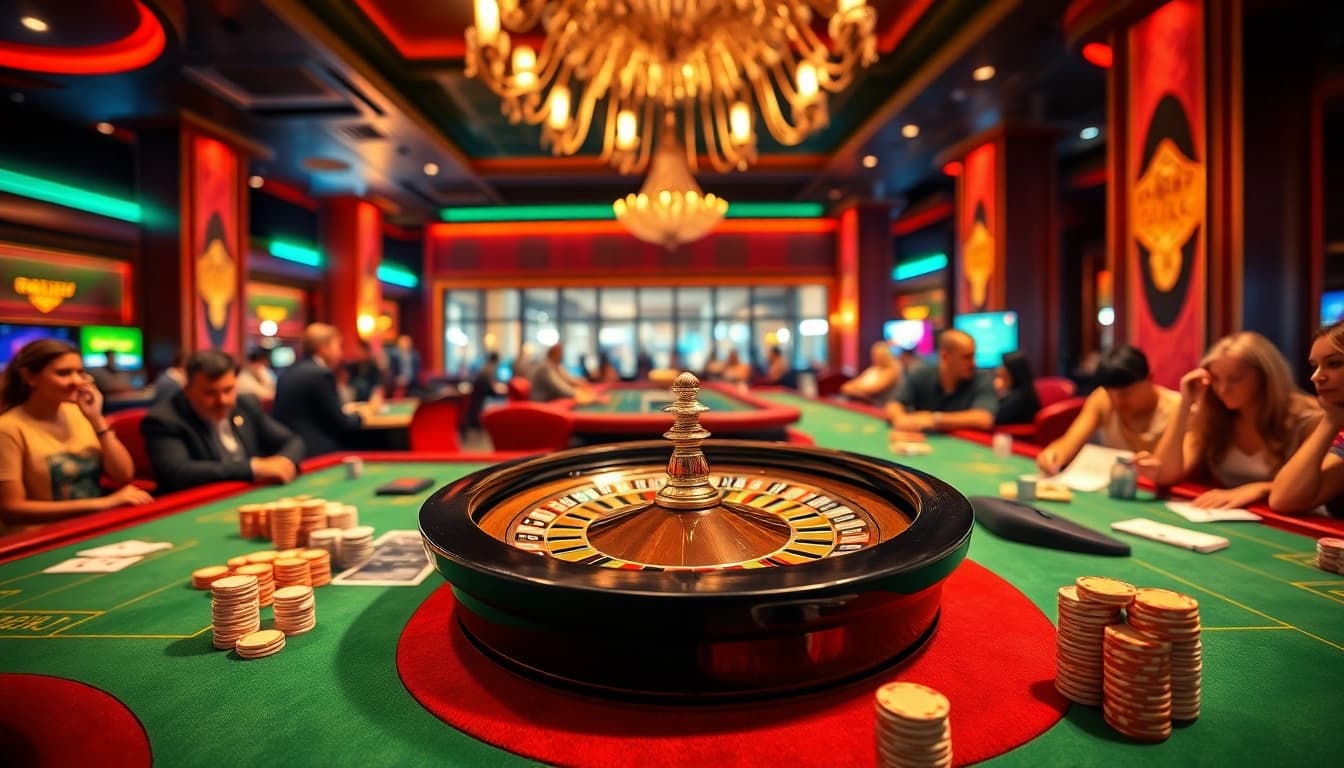 Experience the excitement at citinow casino with players gathered around a roulette wheel and vibrant atmosphere.