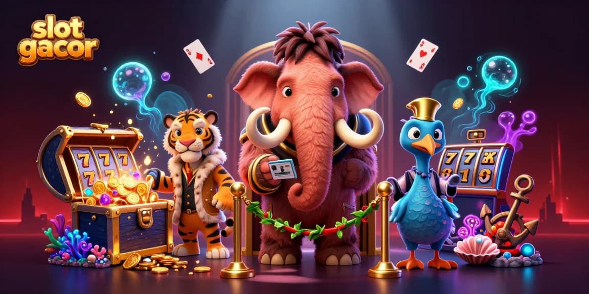 Experience thrilling slot gacor action with vibrant characters and treasures in this colorful illustration.