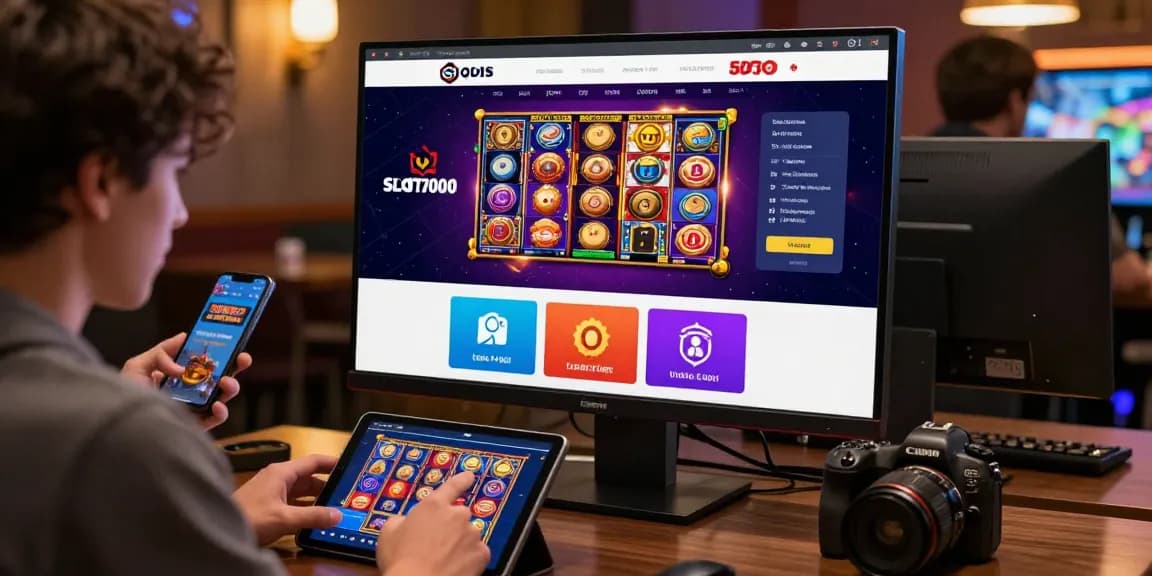 Engaged users accessing SLOT7000 online platform for gambling with QRIS deposit options.