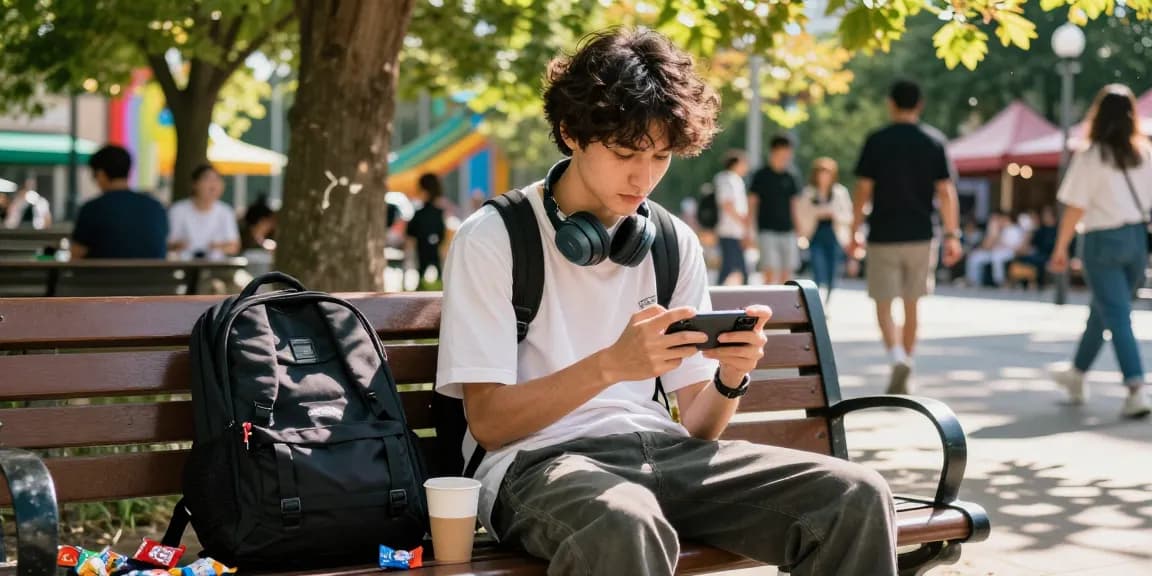 rokok88 innovative mobile gaming experience in urban park during sunny afternoon