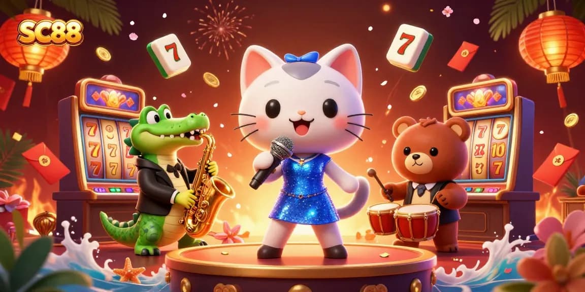 Engage with SC88's thrilling casino atmosphere featuring lively characters and vibrant game elements.