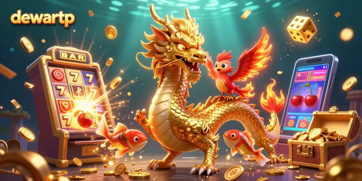 Menangkan permainan judi di dewartp dengan karakter naga, burung phoenix, dan ikan koi beruntung.