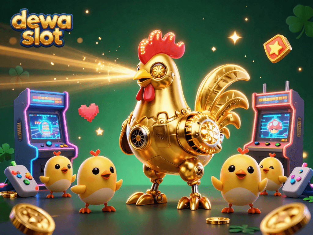 Dive into the excitement of dewa slot with a vibrant 3D cartoon scene showcasing thrilling game elements and characters.