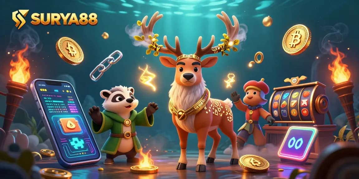 Engage with SURYA88 as Celtic characters embrace crypto in this vibrant casino scene.