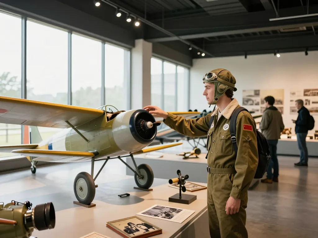 Engaging display of aviation history at a museum featuring Fly88-themed exhibits.
