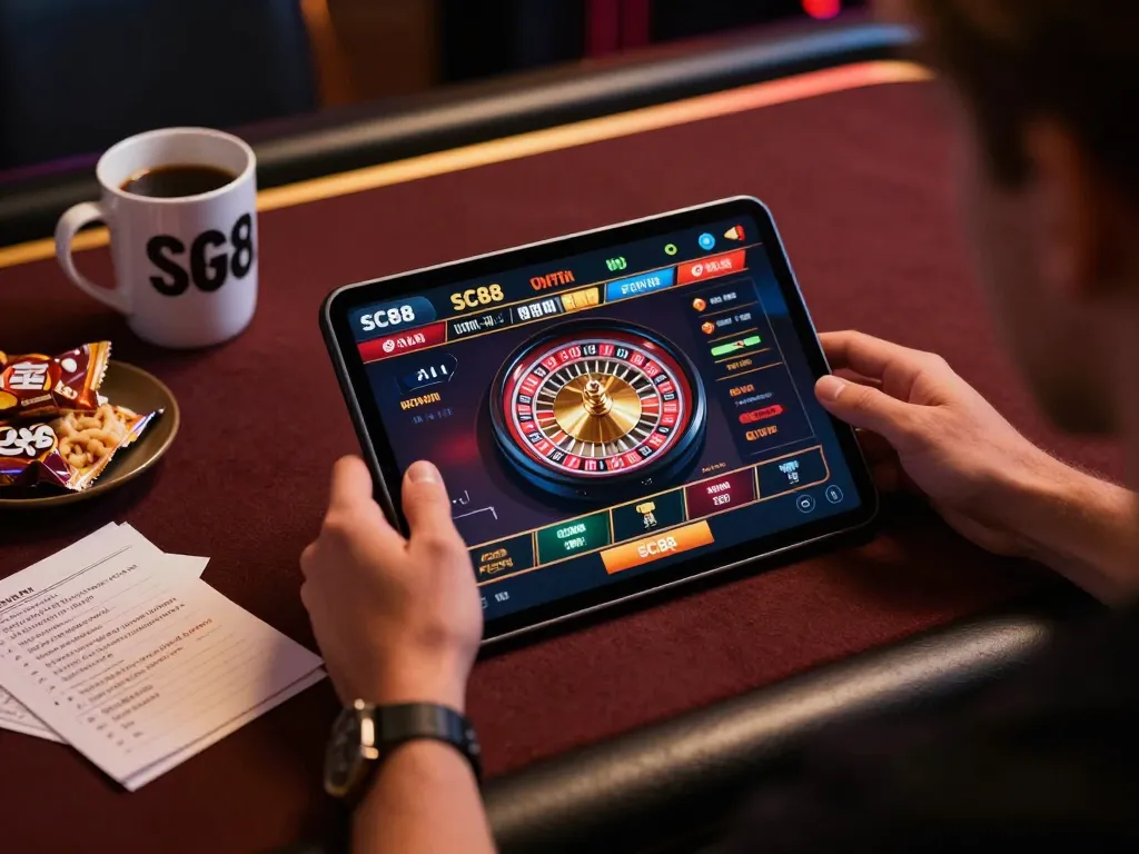 Experience the thrill of sc88 online casino gaming with an engaging, focused player at their sleek setup.