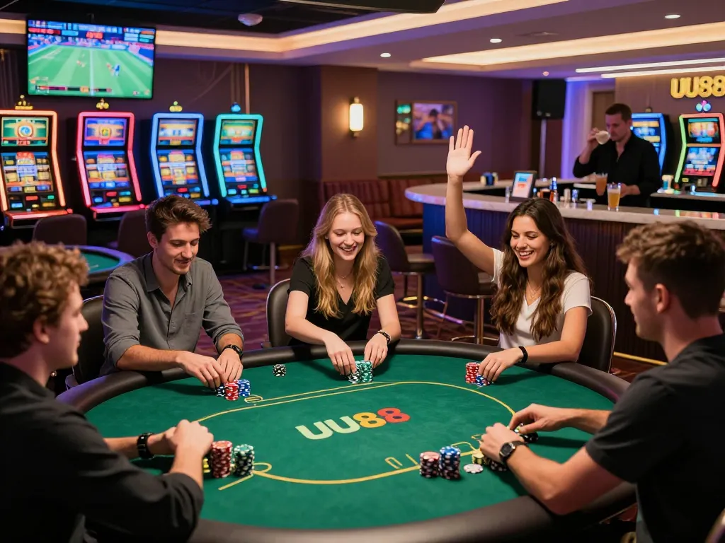 Engaged players at the UU88 gaming room experiencing the excitement of casino games