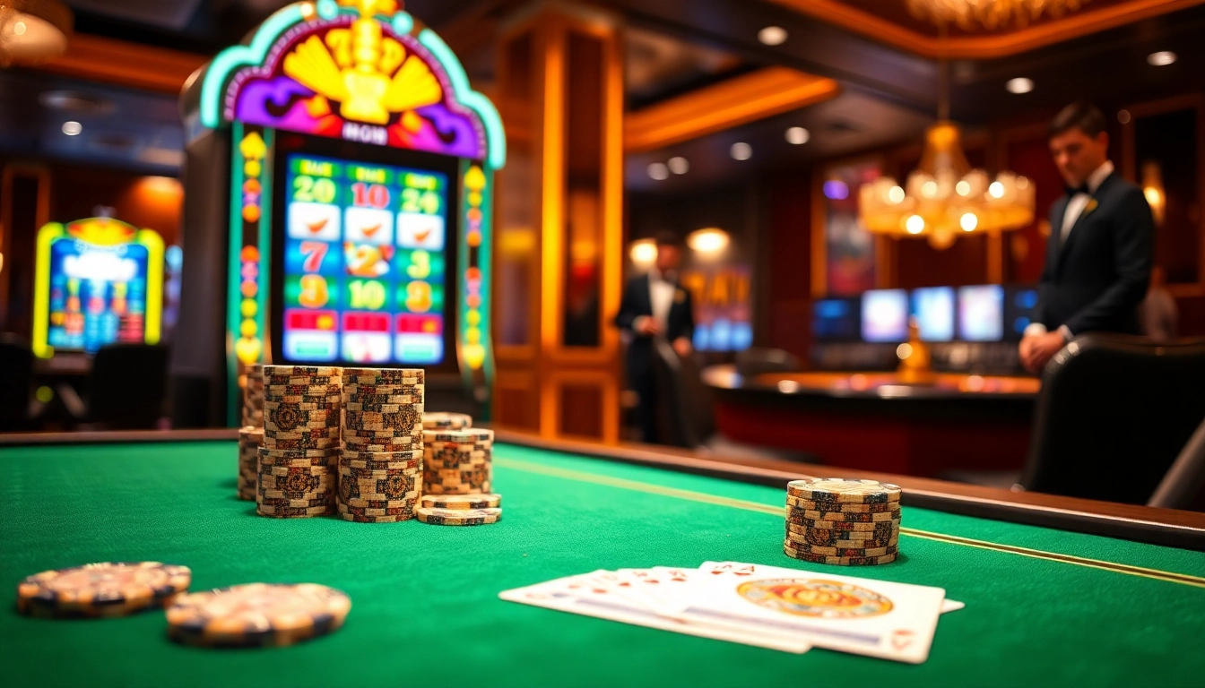 Experience the thrill of HM88 at a luxurious casino with vibrant slot machines and poker games.