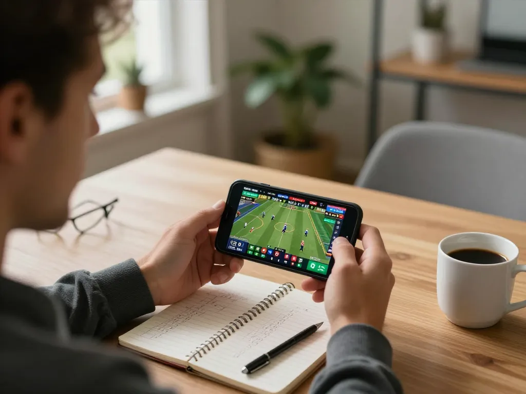 Engaging smartphone action in sports betting with f8beta2 user strategizing for better odds.