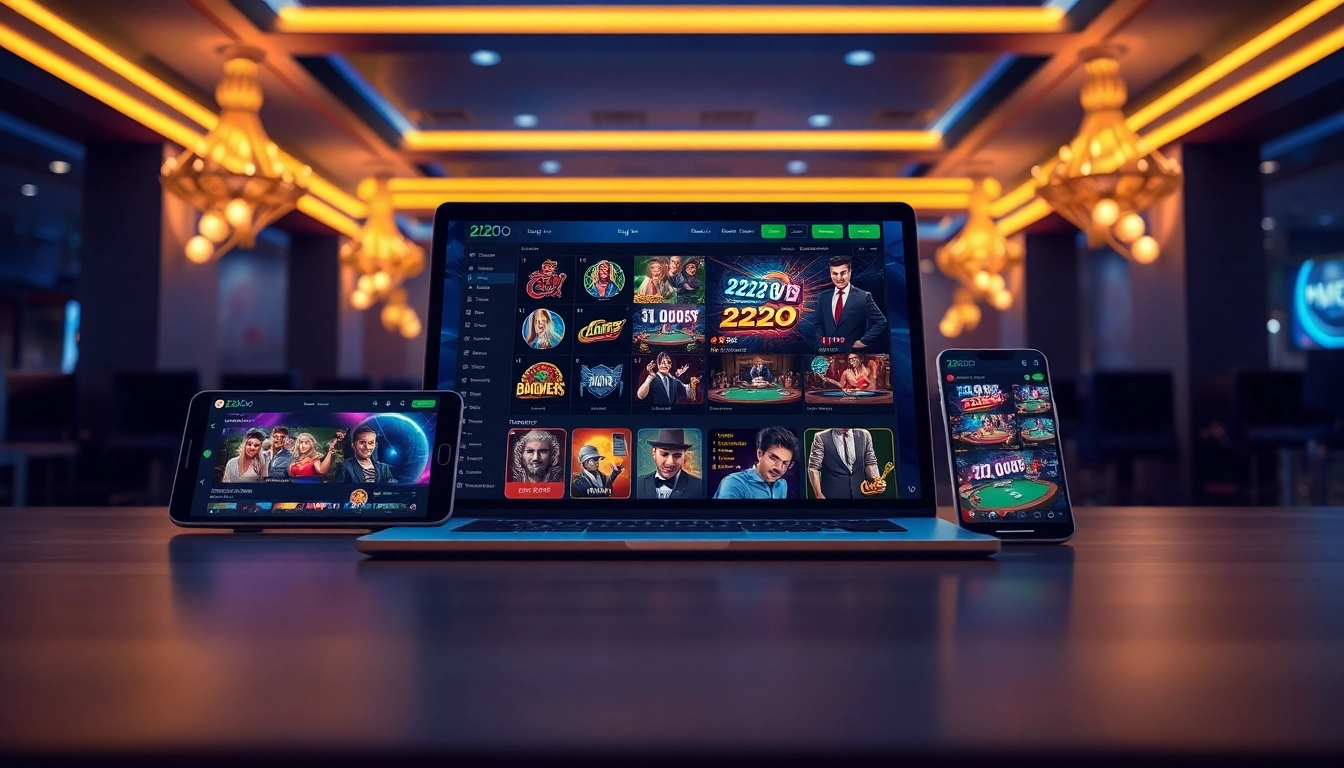 Online gaming experience at 222O with vibrant slots and live dealers.