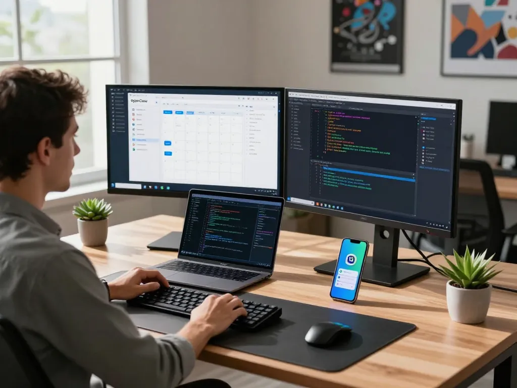 OpenClaw personal AI assistant interface displayed on multiple monitors in a professional tech workspace.