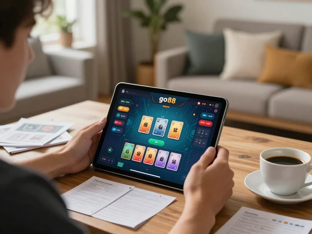 Interactive gameplay scene of game go88 on tablet, showcasing online betting strategy and engagement.
