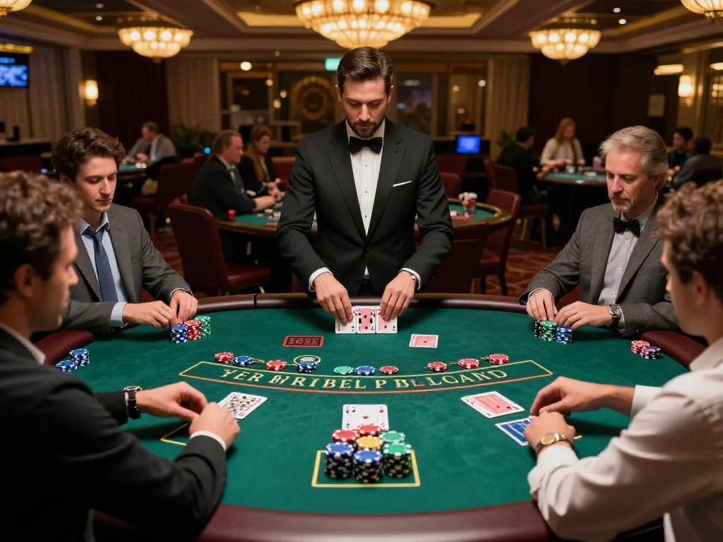 pemain v87 terlibat dalam strategi permainan blackjack yang mendebarkan di meja kasino mewah