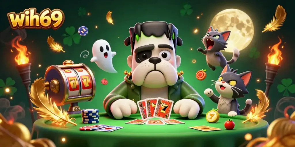 Wih69 menawarkan pengalaman bermain slot dengan monster bulldog dan simbol keberuntungan di meja hijau