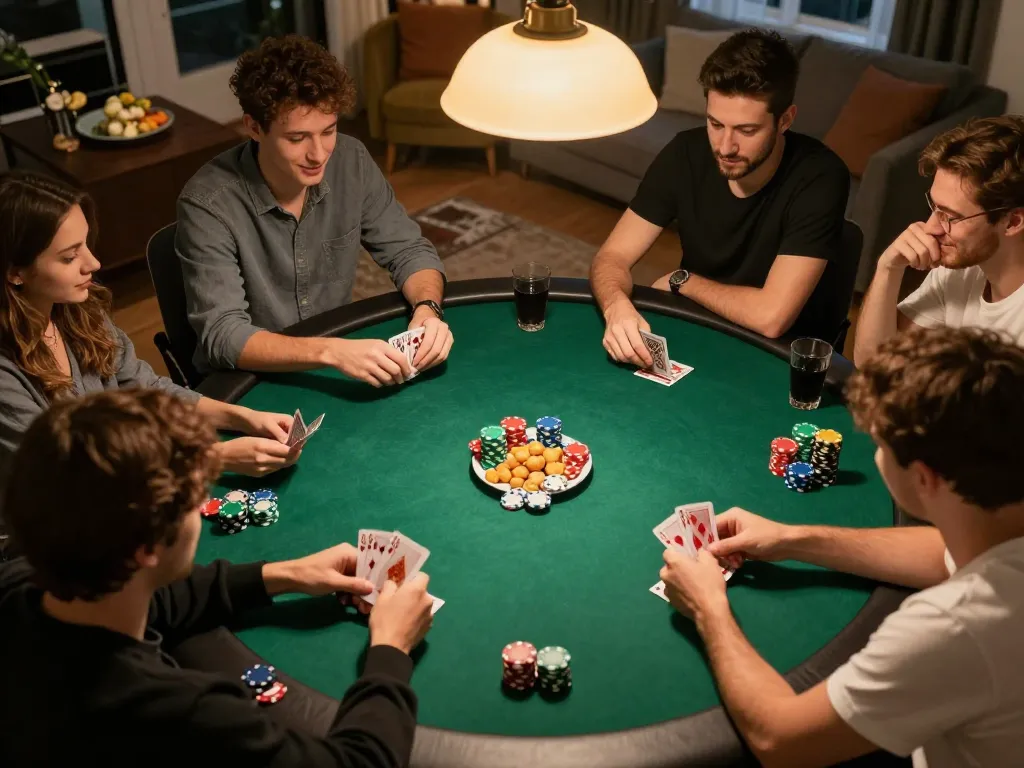 TR88 players enjoying an engaging poker night with chips and cards, fostering strategic gameplay