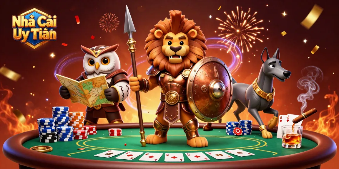 Engage with Nhà Cái Uy Tín in this vibrant 3D depiction of dynamic casino elements and characters.