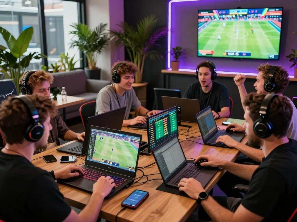 Live sports betting with au88 platform, vibrant environment with diverse players and engaging atmosphere.