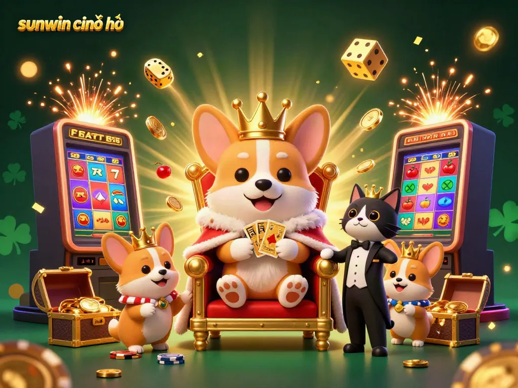 Experience excitement with sunwin chính thức as royal corgi and friends enjoy casino fun.