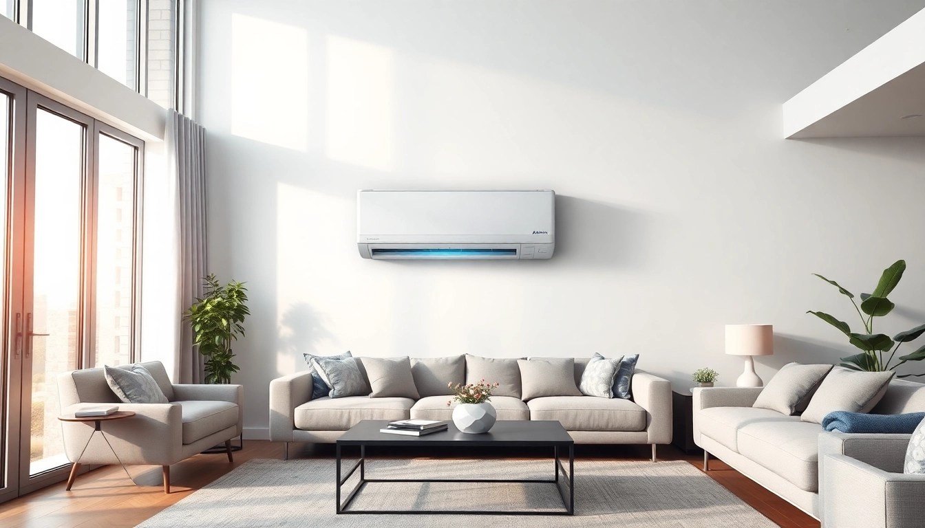 Highlighting a Daikin mini split ac in a stylish living room with natural lighting.