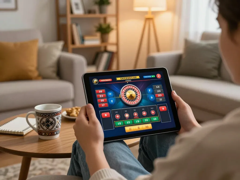 Engaging online gaming with bem88 on tablet, showcasing roulette gameplay and strategic betting.