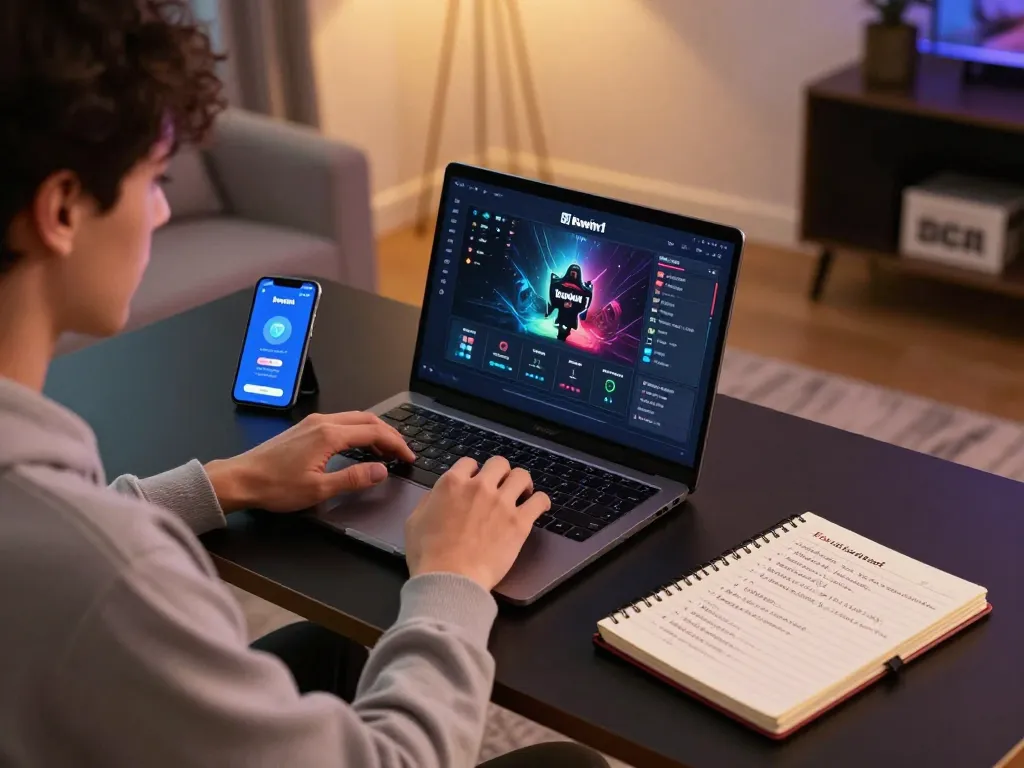 Kuwin1 player engaged at home gaming setup, displaying online casino strategies.