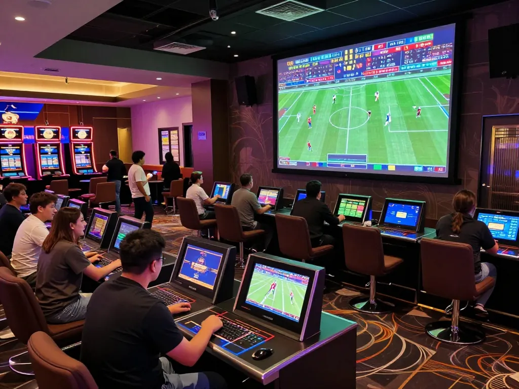 Experience the thrill of sports betting at TG88's vibrant betting lounge filled with excitement and strategy.