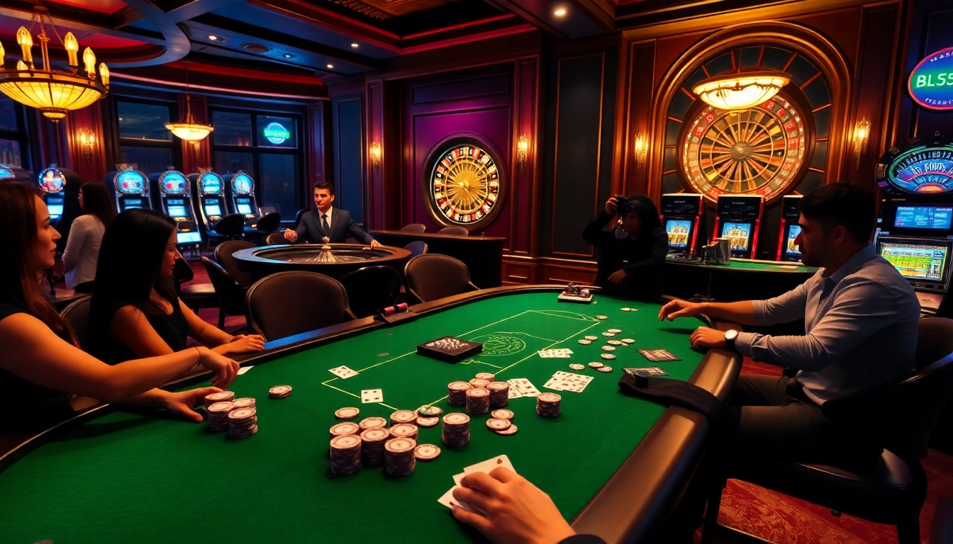 Experience thrilling poker at BL555 with vibrant casino tables and chips spread out.