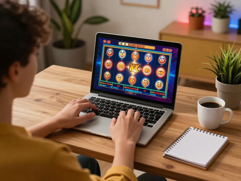 Engaging in exciting online casino games at home with tr88 interface displayed on laptop.
