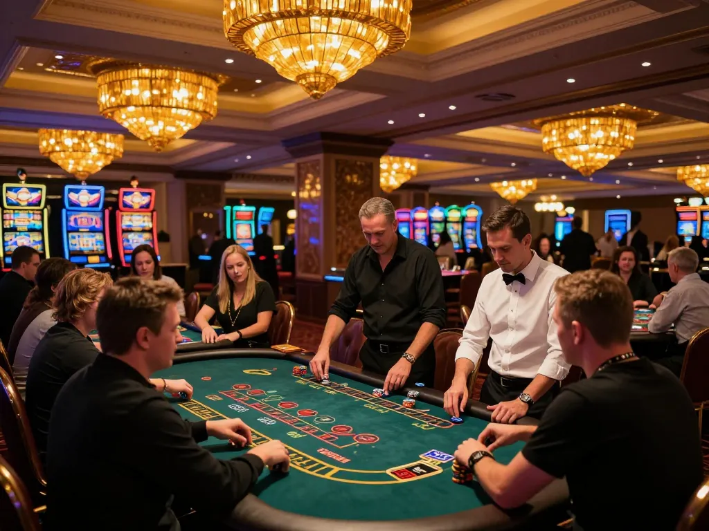 Players enjoying strategic blackjack games at V9BET casino under luxurious lighting