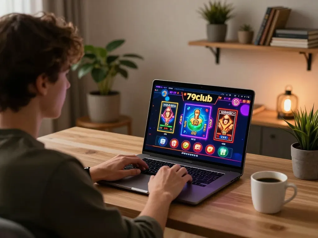 Experience the thrill of online gaming at 79club with a vibrant home setup.